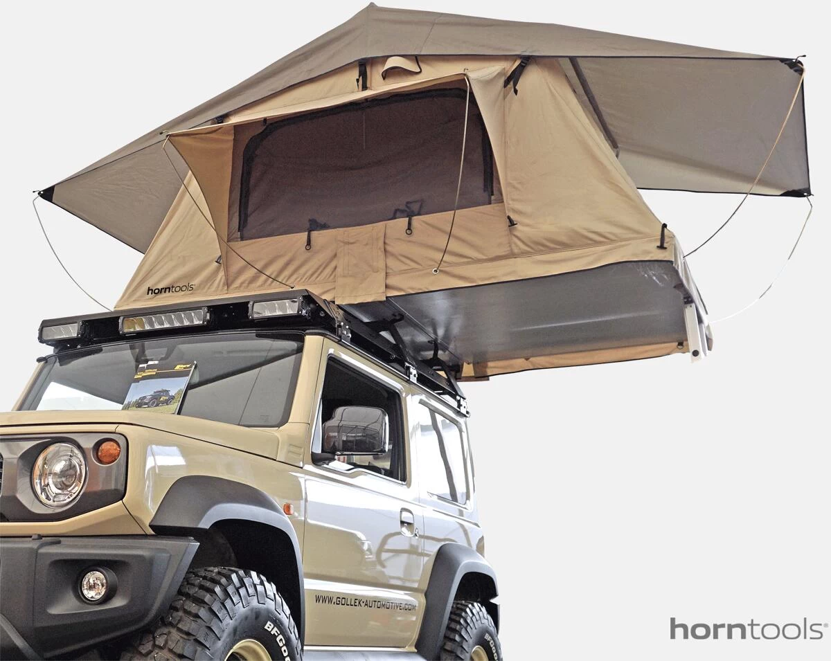 Horntools Dachzelt Trapper Joe Inkl. Vorzelt, 245x126x145cm, Sand 2 Horntools Dachzelt Trapper Joe Inkl. Vorzelt, 245x126x145cm, Sand – Bild 2