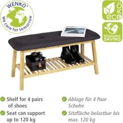 Wenko Ecori Schuhbank Mit Sitzpolster, Bambus, Schwarz -Campingausrüstung Geschäft 125587 0 2