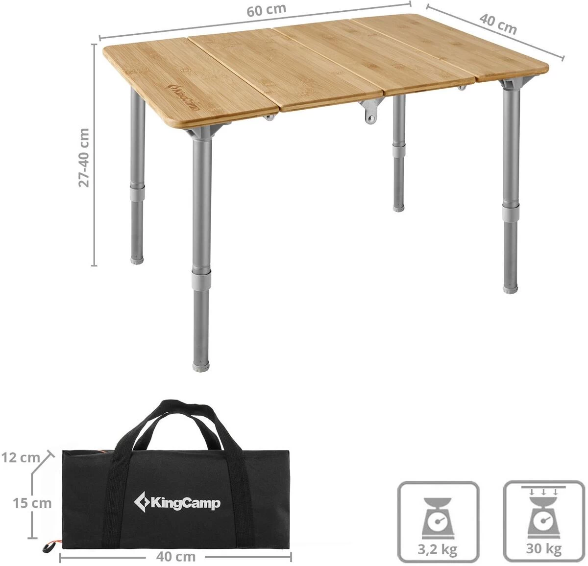 KingCamp Bamboo Beistelltisch XS, Silber, 60x40cm 2 KingCamp Bamboo Beistelltisch XS, Silber, 60x40cm – Bild 2