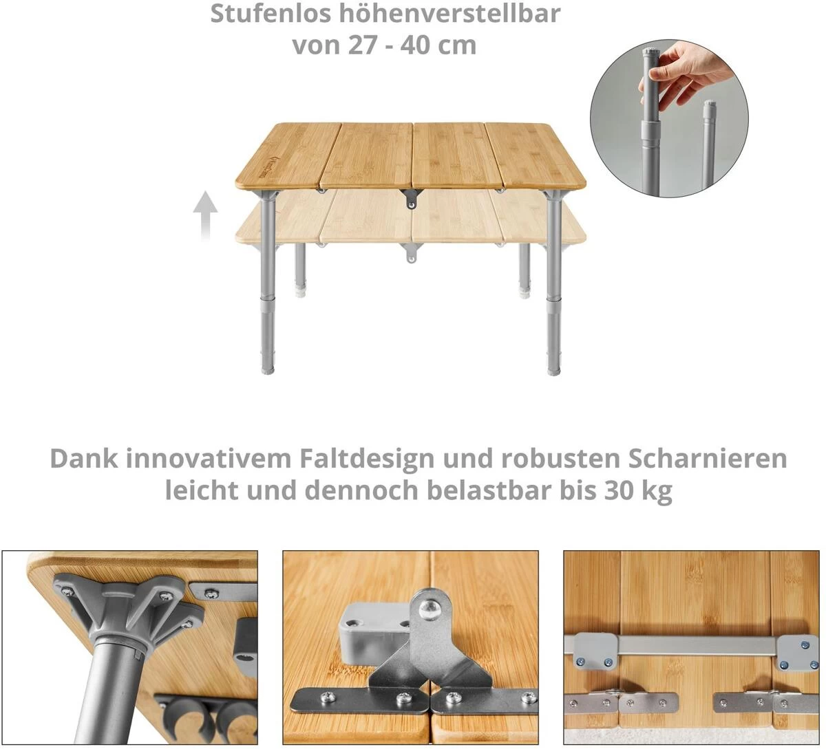 KingCamp Bamboo Beistelltisch XS, Silber, 60x40cm 3 KingCamp Bamboo Beistelltisch XS, Silber, 60x40cm – Bild 3