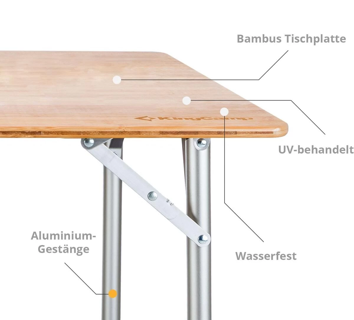 KingCamp Bamboo Beistelltisch XS, Silber, 60x40cm 4 KingCamp Bamboo Beistelltisch XS, Silber, 60x40cm – Bild 4