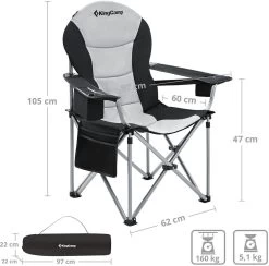 KingCamp Deluxe Faltstuhl Mit Organizer, Schwarz/grau -Campingausrüstung Geschäft 76996 0 2