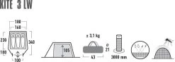 High Peak Kite 3 LW Tunnelzelt, 3-Personen, 340x180cm, Pesto/rot -Campingausrüstung Geschäft 81535 3