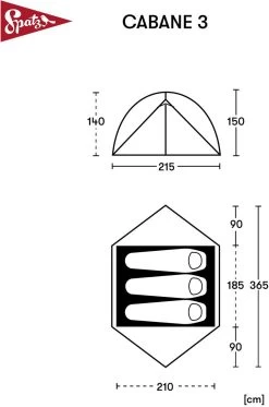 Spatz Cabane Kuppelzelt, 3-Personen, 365x210cm, Braun -Campingausrüstung Geschäft 95255 0 5